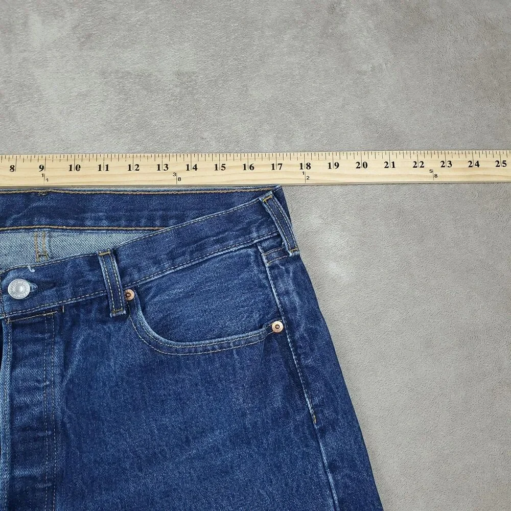 Levis 501 Jeans Mens 35x32 Blue Medium Wash Straight Button Fly Denim Waterless
